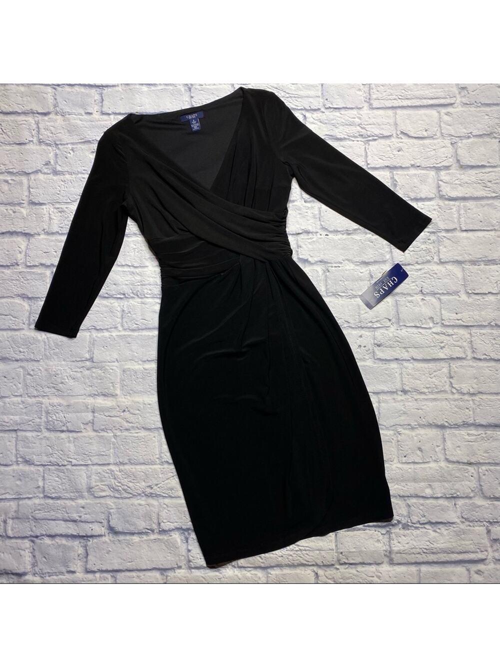 NEW Chaps Drape Front Black Dress